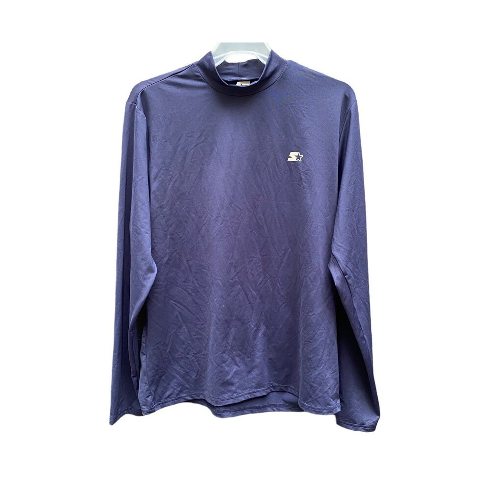 Vintage Deadstock Starter Dri Star Navy Mock Neck Shirt Size L Moisture Wicking